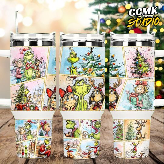 Discover Retro Christmas Thief Tumbler Wrap Png, Green Character Christmas 40oz Skinny Tumbler Wrap Png, Christmas Character Tumbler Png