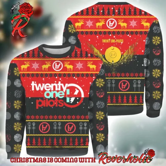 Discover Twenty One Pilot Big Logo Reindeer Xmas Gift For Fans Ugly Christmas Sweater