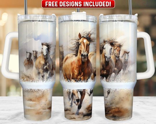 Discover Horses 40oz Tumbler Wrap PNG Design, Horse 40oz Quencher Tumbler Sublimation Wrap, 40 oz Tumbler PNG, Instant Download