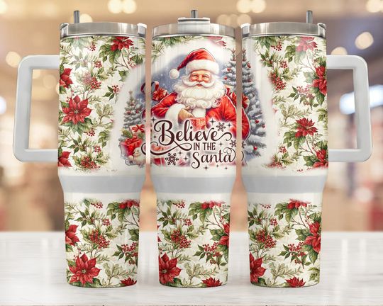 Discover Believe Christmas 40oz quencher tumbler wrap, Santa Claus Tumbler Wrap, Candy Cane Tumbler, Christmas Gift, Xmas Holiday Tumbler Sublimation