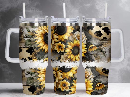 Discover Bundle sunflower 40oz tumbler, sunflower, women's, boho, cow print, floral tumbler wrap, seamless tumbler, sublimation