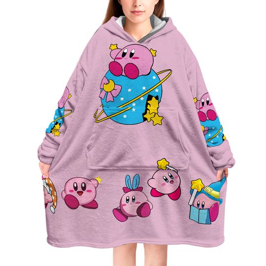 Anime Blanket Hoodie  oversize snuggle Sherpa Kirby