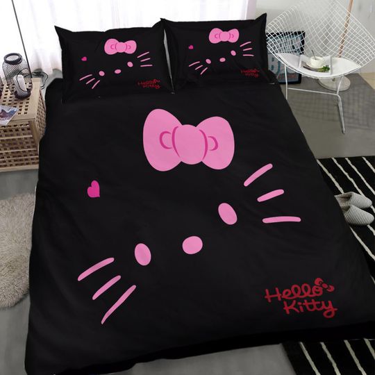 Black Hello Kitty Bedding Set Children Bedroom Decor