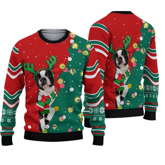 Boston Terrier Christmas Ugly Sweater, Boston Terrier Xmas Sweatshirt, Dog Christmas Ugly Sweater, Christmas Gift For Men Women Kid