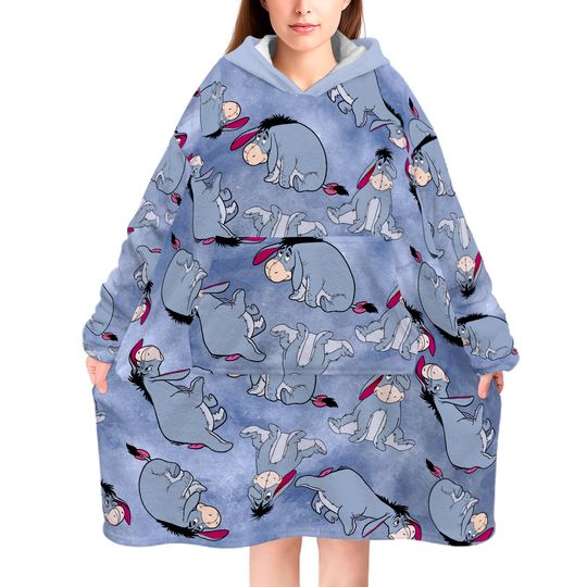 Ladie Disney Eeyore Winnie The Pooh Oversized Fleece Blanket Hoodie One Size W23