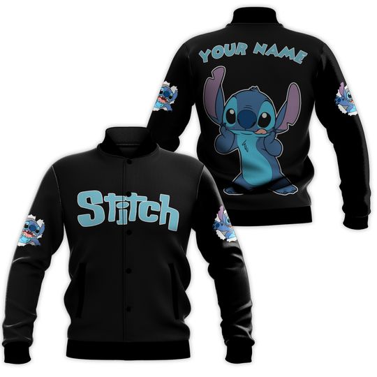 Personalized Stitch Ohana Means Family Baseball Jacket for Lilo and Stitch Fans