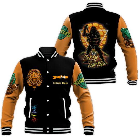 3D Michelangelo TMNT Mike Mikey Orange Cosplay Custom Name Baseball Jacket