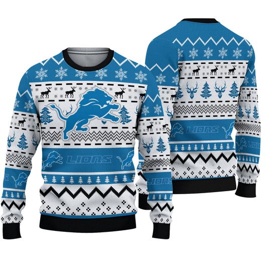 Lions  Football Pattern Ugly Christmas Sweater