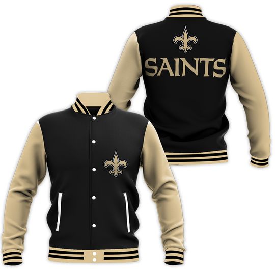 New Orleans Saints Black Body Cream Letterman Jacket Varsity Jacket