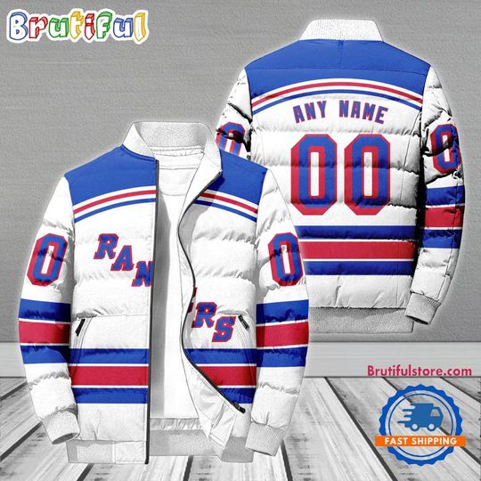 New York Rangers Hockey Team Personalized Away New Puffer Jacket