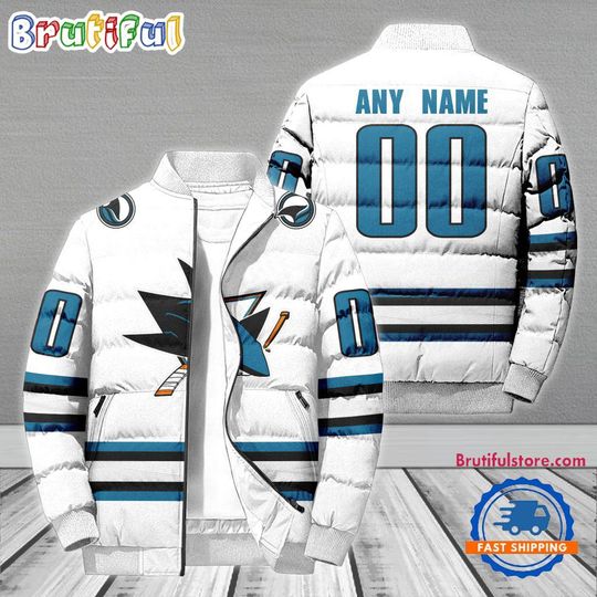 San Jose Sharks Hockey Team Personalized Away New Puffer Jacket