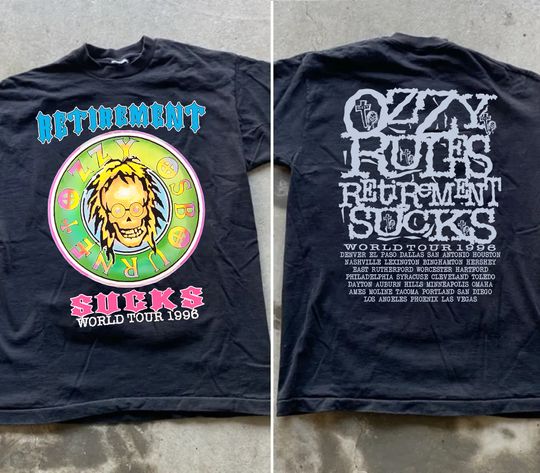 1996 Ozzy Osbourne Retirement Sucks Tour T-Shirt 2 side tee NH12999