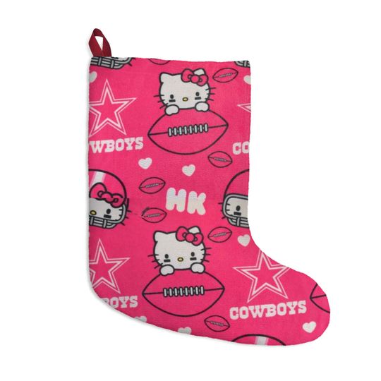 Retro Dallas Cowboys Football Kitty Texas football Christmas Pink Tree Cat Holiday Dorm Alumni Fan Stocking Gift