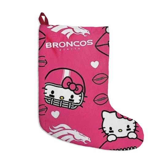 Retro Denver Broncos Football Kitty Colorado Pink football Christmas Tree Cat Holiday Dorm Alumni Fan Stocking Gift