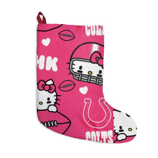 Retro Indianapolis Colts Football Kitty  Pink Indiana football Christmas Tree Cat Holiday Dorm Alumni Fan Stocking Gift