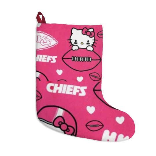 Retro Chiefs Football KC Kansas City Kitty football Pink Christmas Tree Cat Holiday Dorm Alumni Fan Stocking Gift