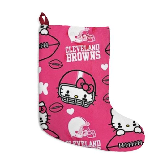 Retro Cleveland Browns Football Kitty  football Christmas pink Tree Cat Holiday Dorm Alumni Fan Stocking Gift