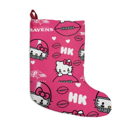 Retro Baltimore Ravens football Pink Kitty Football Christmas Tree Holiday Stocking Gift
