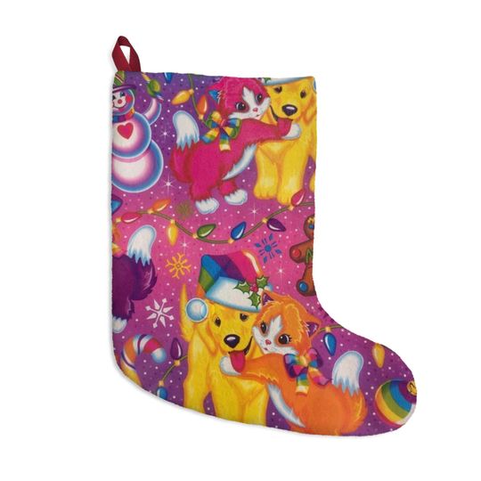 Retro Neon 90s Kitty Dog Christmas Tree Cat Pink Holiday Stocking Gift