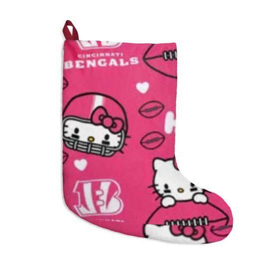 Retro Bengals Football Cincinnati football Kitty Pink Christmas Tree Cat Holiday Dorm Alumni Fan Stocking Gift