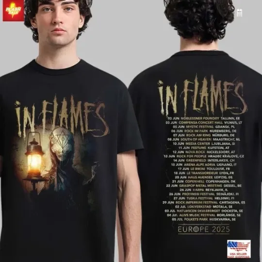 Discover In Flames Europe Tour 2025 Jesterhead Reprint T Shirt Unisex Rock Band Tee
