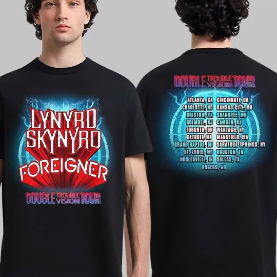 Discover Lynyrd Skynyrd X Foreigner Double Trouble Vision Tour 2026 North America T-Shirt