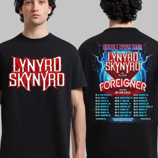 Discover Lynyrd Skynyrd Double Trouble Vision Tour 2026 North America City Dates T-Shirt