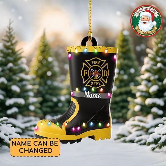 Discover Personalized Firefighter Boots Christmas Ornament, Fireman Safety Vest Ornament, Firefighter Ornament Gift, Fire Department Decor