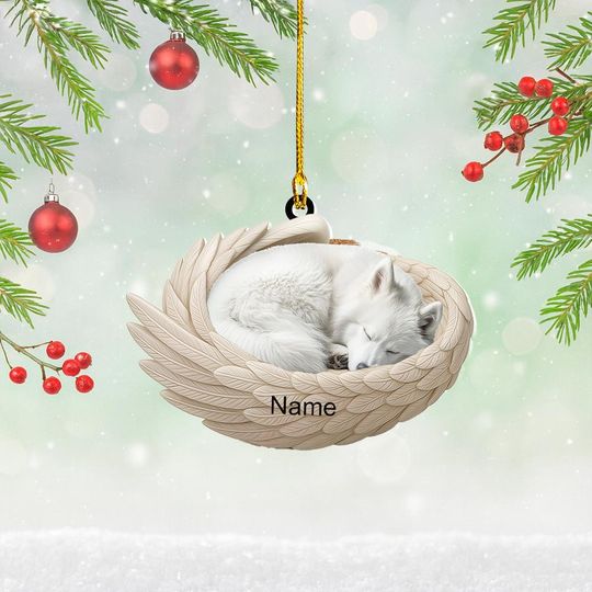 Personalized Samoyed Dog Sleeping Angel Wings Ornament, Samoyed Dog Christmas Ornament Decor, Dog Ornament, Dog Xmas Gift