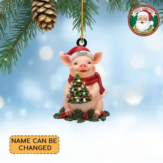 Discover Personalized Pig Christmas Tree Ornament, Pig Farmhouse Ornament, Pig Lovers Ornament Gift, Pig Festive Holiday Ornament Gift