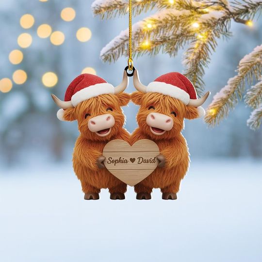 Discover Personalized Highland Cow Couple Christmas Ornament, Cow Heart Ornament, Highland Cow Ornament Farmer Gift, Farmhouse Ornament