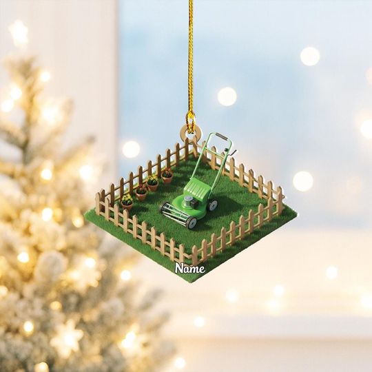Personalized Lawn Mower Christmas Ornament, Mowing Grass Christmas Ornament, Lawn Worker Ornament Gift, Lawn Care Ornament Gift