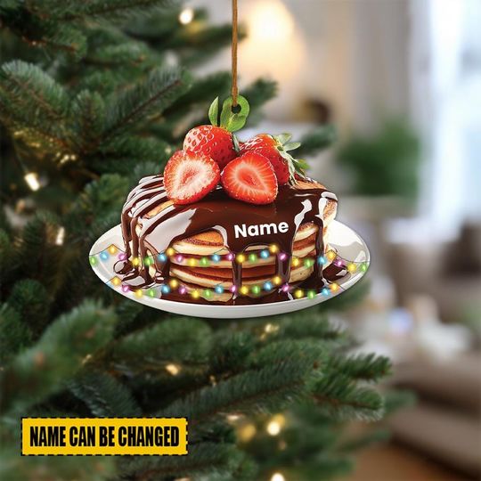 Discover Personalized Strawberry Pancake Christmas Ornament, Pancake Lovers Gift, Breakfast Food Cake Ornament, Foodie Lovers Ornament