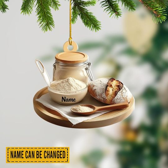 Personalized Sourdough Starter Jar Christmas Ornament, Sourdough Bread Ornament, Sourdough Ornament Gift, Baking Lovers Gift