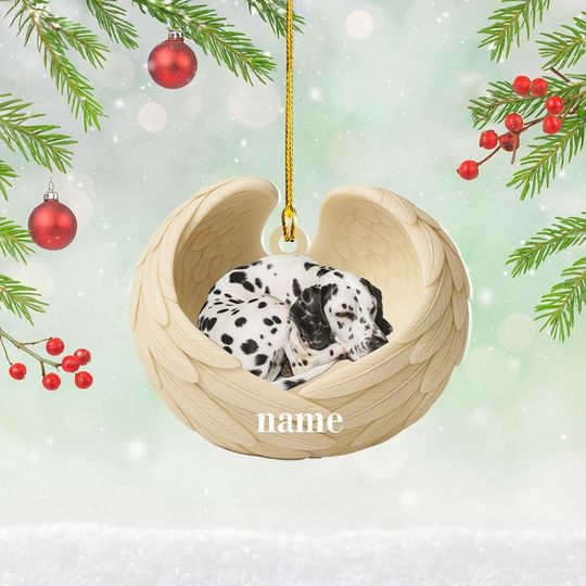 Discover Personalized Dalmatian Dog Sleeping Angel Wings Ornament, Dalmatian Dog Christmas Ornament Decor, Dog Car Ornament, Dog Xmas Gift