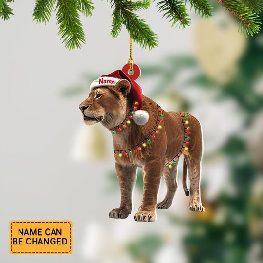 Discover Personalized Lion And Hat Light Christmas Ornament, Lion Christmas Ornament Decor, Gift For Animal Lovers