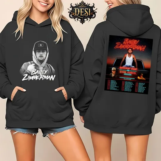 Discover Bailey Zimmerman Tour 2026 Different Night Same Double Sided Hoodie