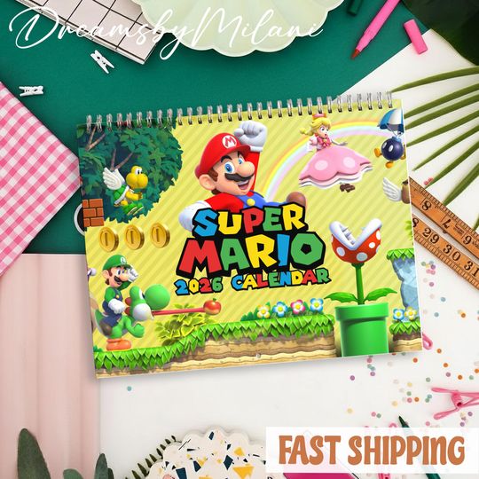 Discover Mario 2026 Calendar, Mario Monthly Wall Calendar, 2026 Mario Calendar Size 8.5" x 11"