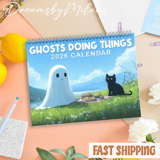 Discover Ghosts Doing Things 2026 Calendar, Cute Ghost Monthly Wall Calendar, 2026 Spooky Calendar