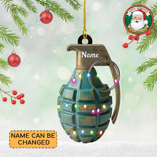 Discover Personalized Grenade Christmas Ornament, Grenade 2D Flat Ornament, Army Soldier Ornament, Military Christmas Gift for Veterans