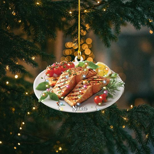 Discover Personalized Grilled Salmon Christmas Ornament, Grilled Salmon Ornament, Salmon Cooking Ornament Decor, Food Xmas Ornament Gift
