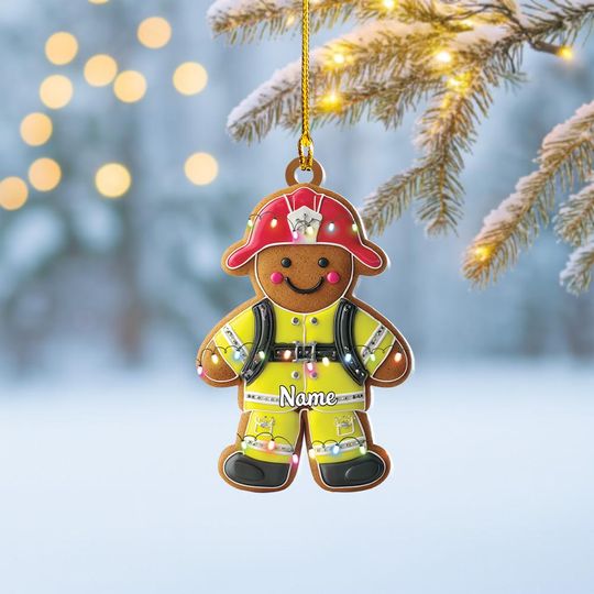Personalized Firefighter Gingerbread Ornament, Firefighter Ornament, Baking Ornament Gift, Xmas Holiday Gingerbread Ornament Decor