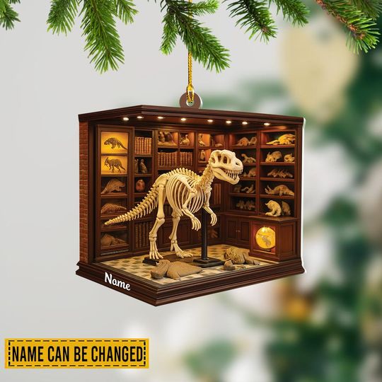 Discover Personalized Dinosaur Museum Christmas Ornament, Dinosaur Skeleton Ornament, Dino Fossil Ornament Gift, Science Lovers Ornament