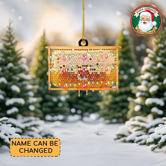 Personalized Honeycomb Christmas Ornament, Honey Bee Ornament, Beehive Ornament Gift, Beekeeper Ornament, Honeybee Lovers Gift