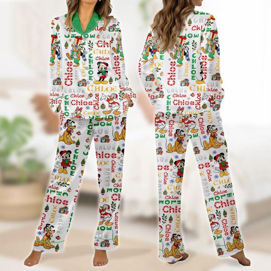 Discover Personalized Disneyland Mickey and Friends Pajamas Set, Custom Family Christmas Pajamas, Christmas Party Loungewear