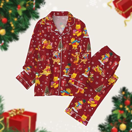 Discover Winnie the Pooh Christmas Pajamas Set for Adults and Kids, Disney Cartoon Holiday Sleepwear, Magic Kingdom Xmas Family Pajamas