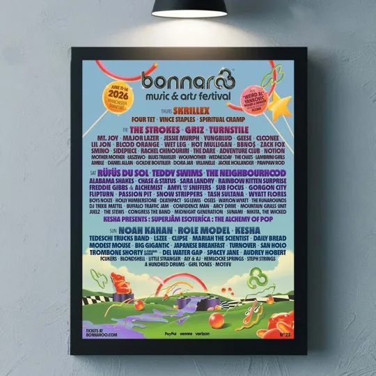 Discover Bonnaroo Music And Arts Festival 2026 Full Lineup In Manchester Tennessee Poster