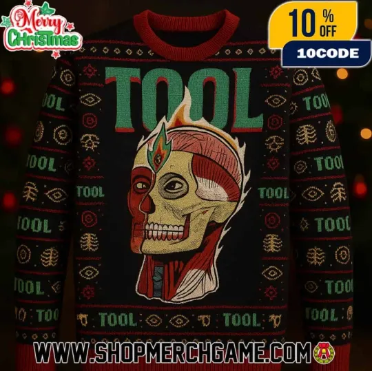 Discover Tool Progressive Metal Band Ugly Christmas Sweater Green Logo Black Red