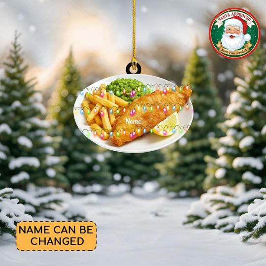 Personalized Fishes and Chips Christmas Ornament, Cuisine Ornament, Cooking Ornament, Food Ornament, Kitchen Restaurant Ornament