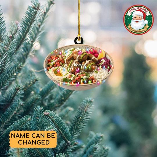 Personalized Falafel Bowl Christmas Ornament, Cuisine Ornament, Cooking Ornament Gift, Food Ornament, Kitchen Restaurant Ornament